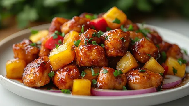 Leckeres süßsaures Hühnchen-Ananasgericht