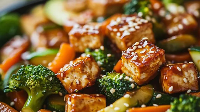 Leckeres Tofu-Gemüsewok mit asiatischer Würzsauce