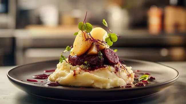 Leckeres traditionelles Himmel und Erde-Gericht