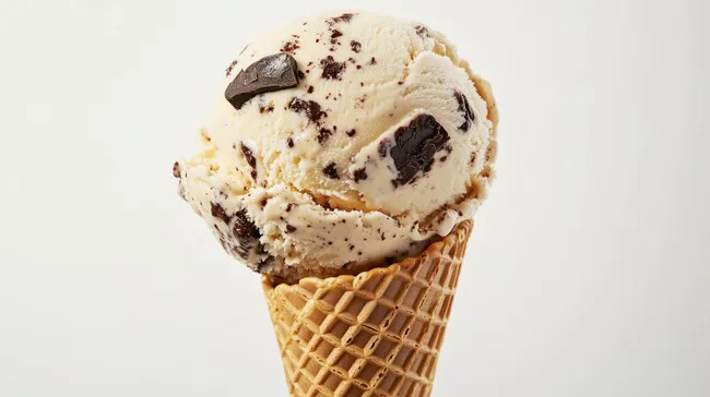 Leckeres Vanilleeis mit Schokoladenstückchen im Waffelbecher