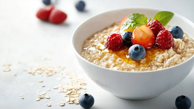 Leckeres, vitaminreiches Frühstück mit Beeren und Haferbrei