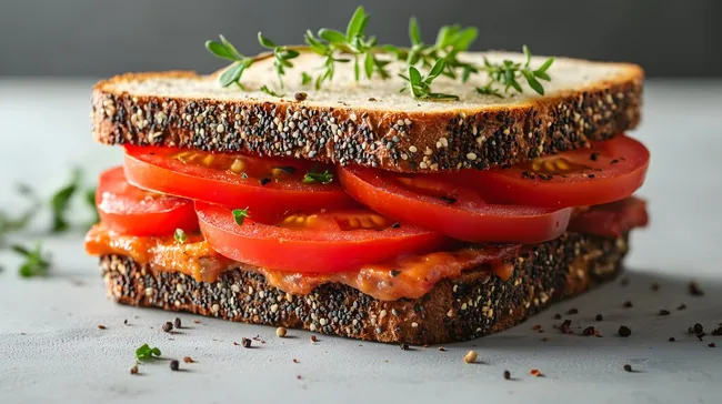 Leckeres Vollkorntoast mit Tomaten und Kräutern