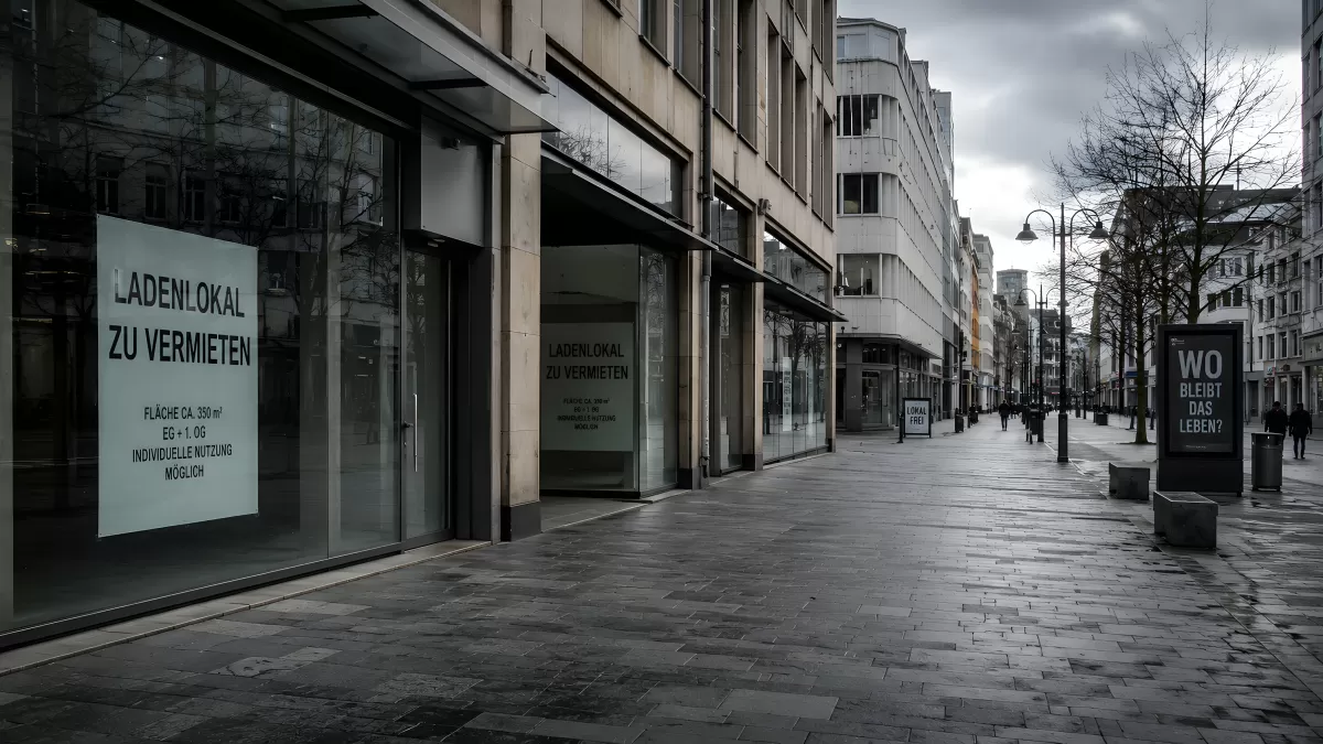 Leere Fußgängerzone mit Ladenlokal zu vermieten