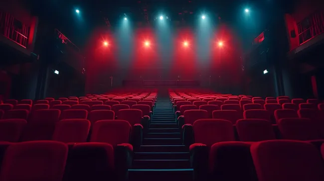 Leere Kinositze mit dramatischer Beleuchtung