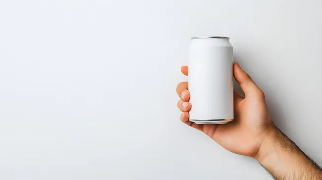 Leere weiße Getränkedose in Menschenhand