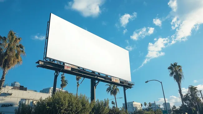 Leere Werbetafel in urbaner Umgebung mit Palmen