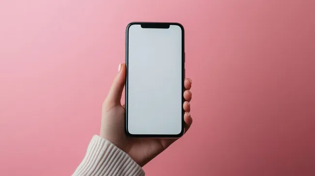 Leerer Smartphonebildschirm auf pinkem Hintergrund