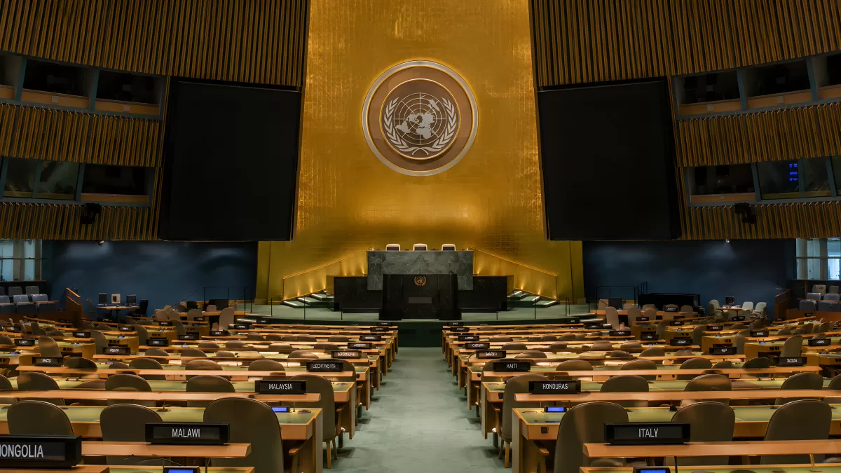 Leerer UN-Generalversammlungssaal in New York