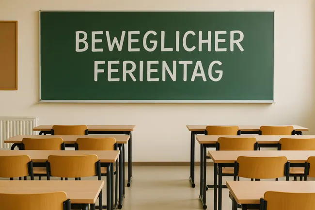Leeres Klassenzimmer mit Tafel für beweglichen Ferientag