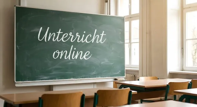 Leeres Klassenzimmer mit Tafel für Online-Unterricht