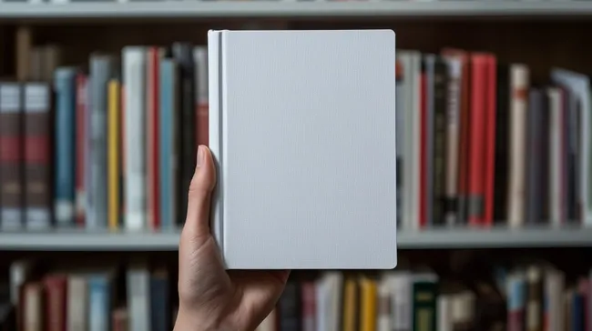 Leeres Notizbuch in moderner Bibliothek