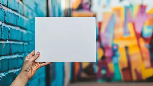 Leeres Plakat vor farbenfroher Graffiti-Wand