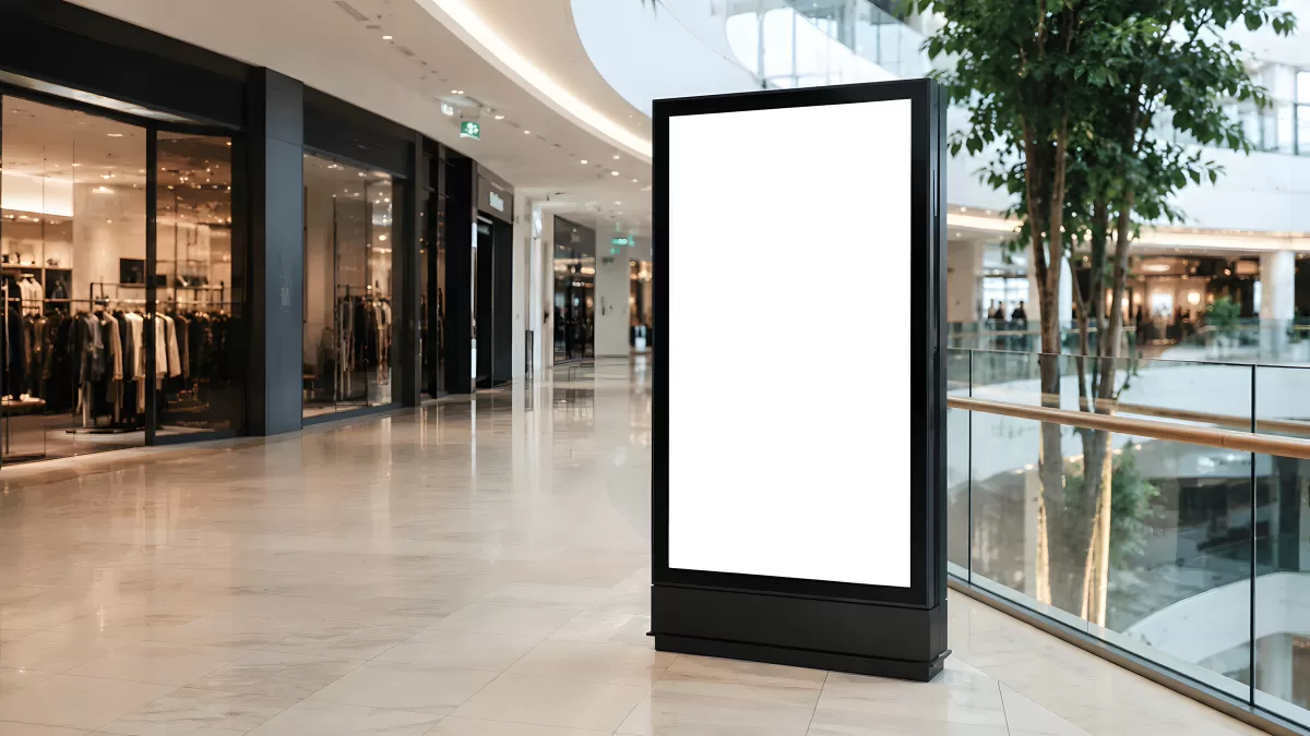 Leeres Werbedisplay in modernem Einkaufszentrum