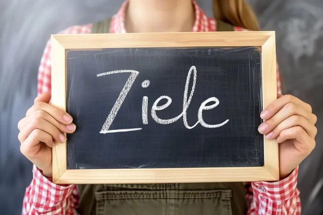 Lehrer präsentiert Kreidetext an Tafel