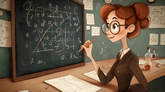 Lehrerin erklärt mathematische Formeln an der Tafel