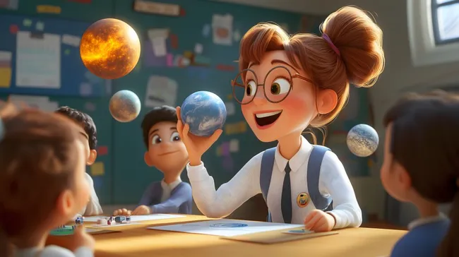 Lehrerin erklärt Planeten im Wissenschaftsunterricht