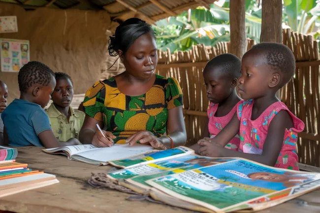 Lehrerin unterrichtet Kinder in Afrika