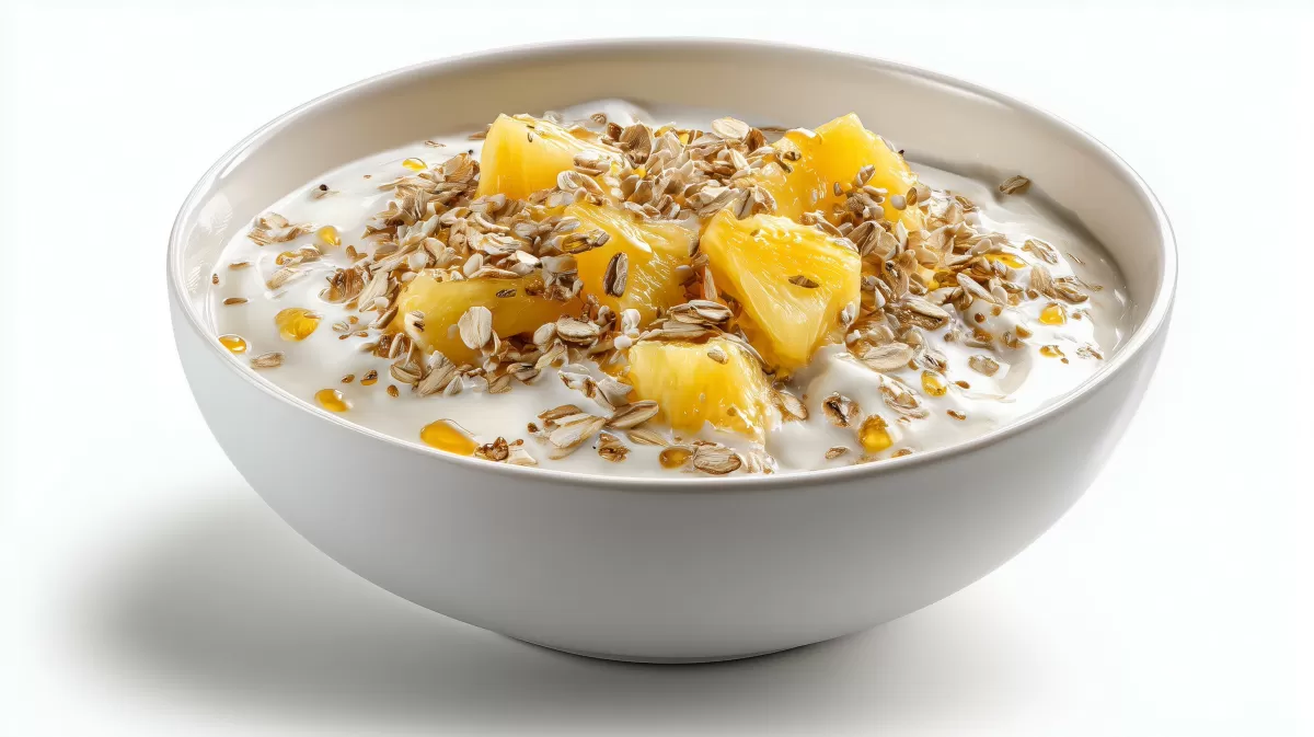 Leichte Ananas Müsli Bowl mit Joghurt und Honig