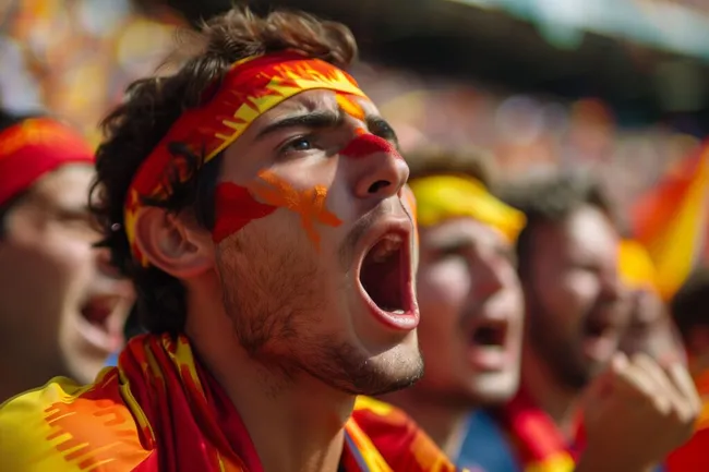 Leidenschaftliche spanische Fußballfans feiern enthusiastisch