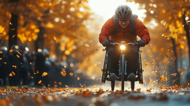 Leidenschaftlicher Sportler im Rollstuhl bei Herbstrennen