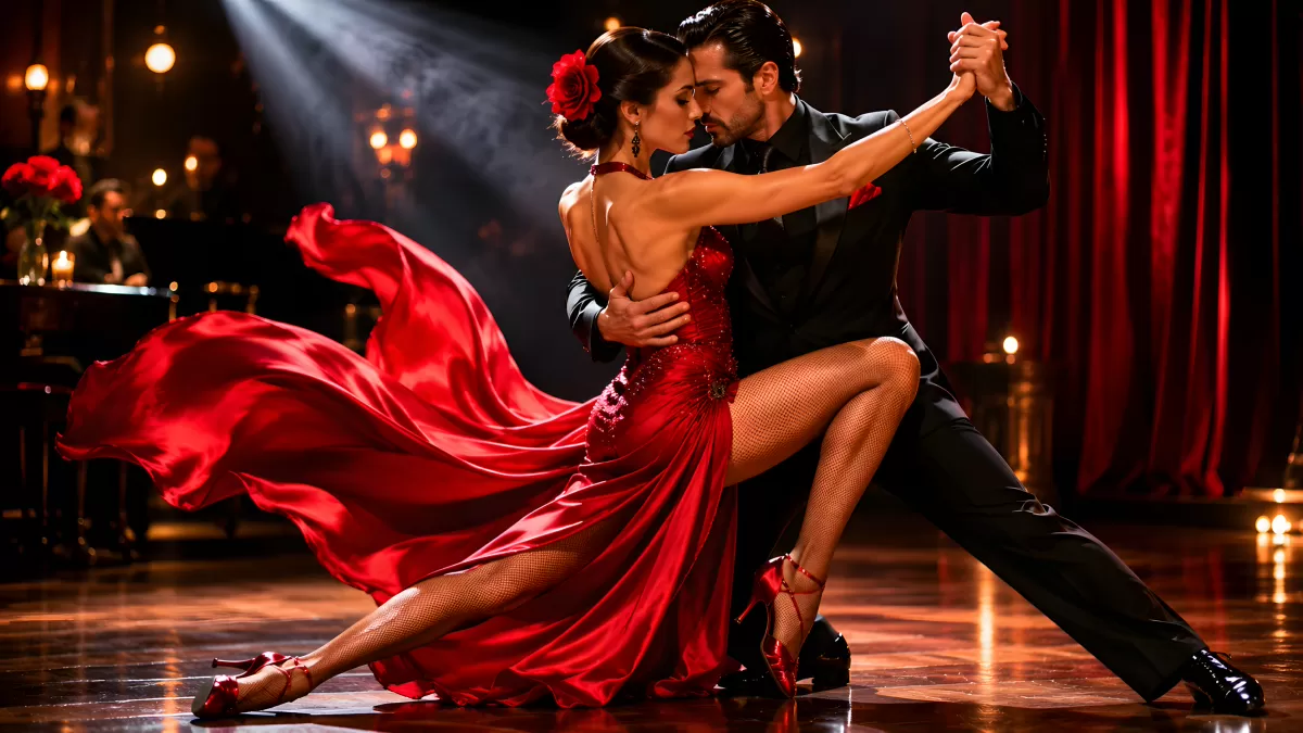 Leidenschaftlicher Tango zweier Tänzer im Rampenlicht