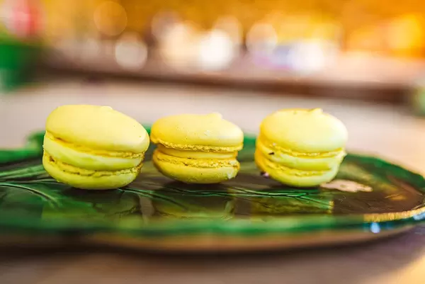 Lemon Macaroons On Ceramic Plate