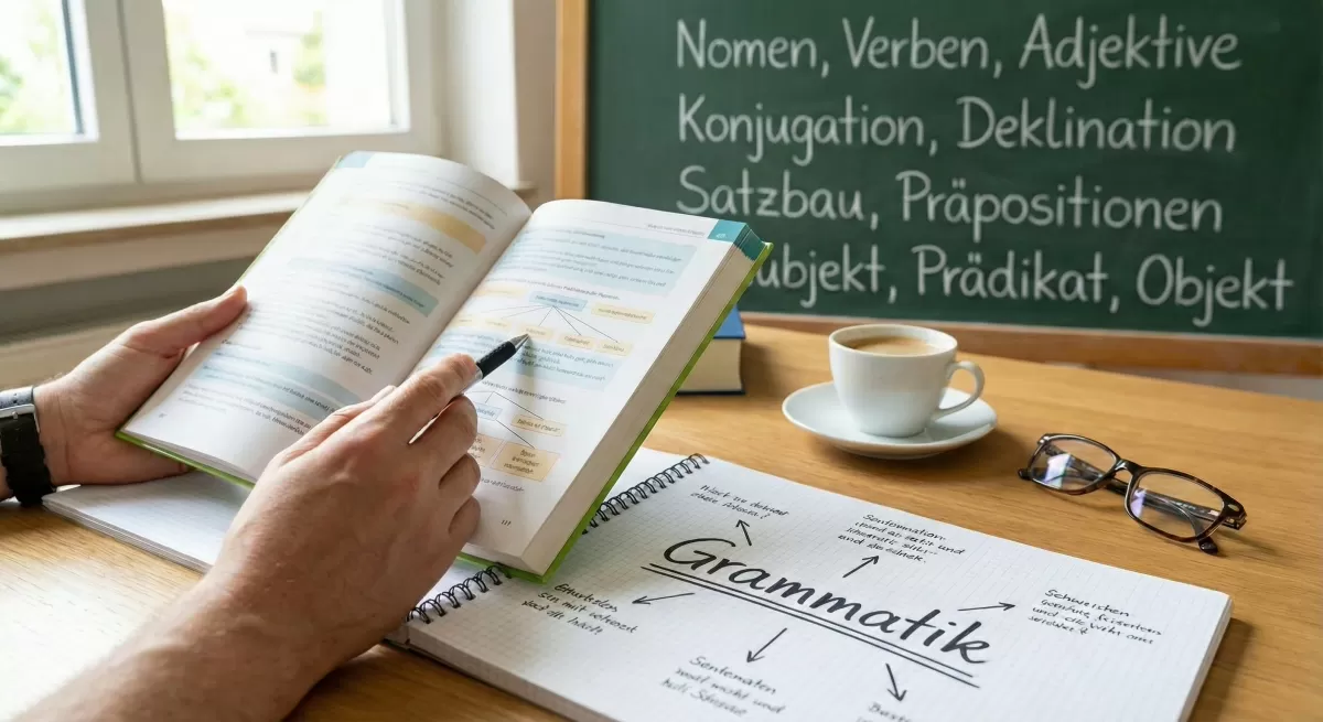 Lernen deutscher Grammatik - Tafel und Arbeitsmaterialien