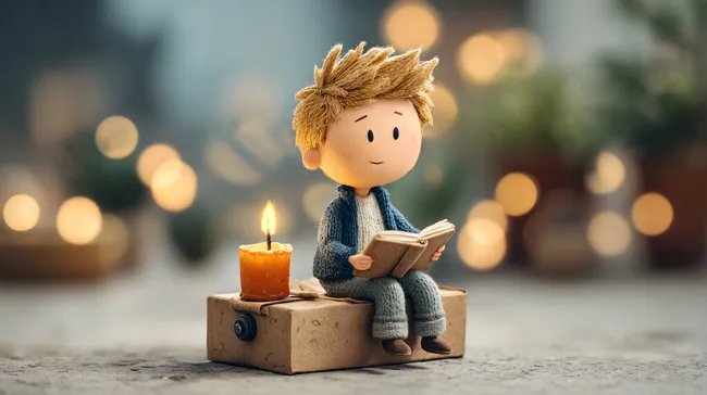 Lesender Junge bei Kerzenlicht - Gemütliche Winteratmosphäre