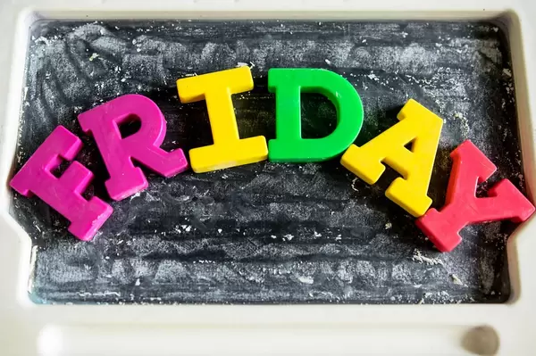 Letter magnets reading FRIDAY