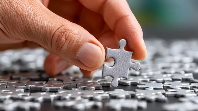 Letztes Puzzleteil in die Hand nehmen