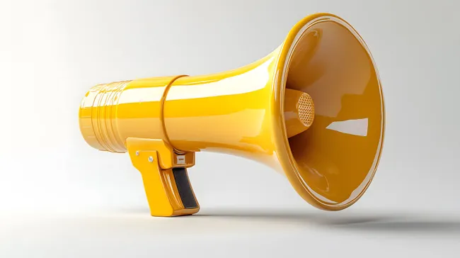 Leuchtend gelbes Megaphon auf weißem Hintergrund