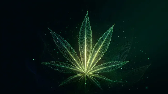 Leuchtend grünes Cannabisblatt im digitalen Design