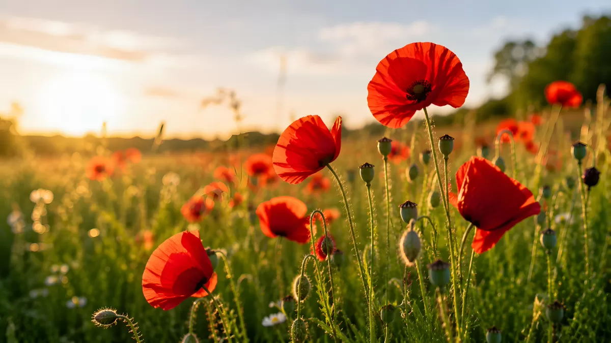 Leuchtend rote Mohnblumen auf einem Sommerfeld
