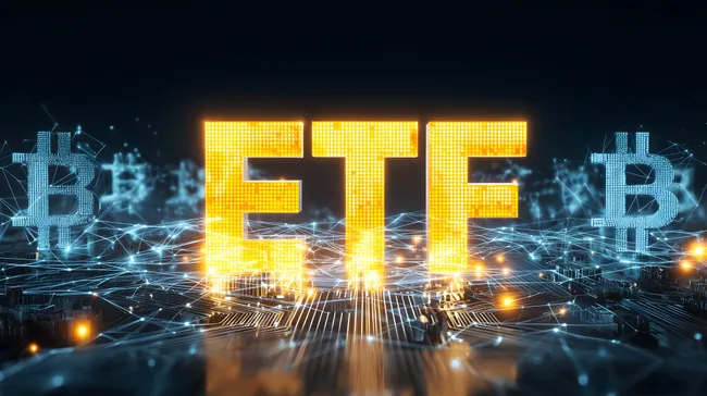 Leuchtende Blockchain-Visualisierung für Bitcoin-ETF-Konzept
