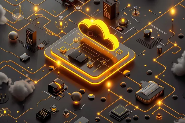 Leuchtende Cloud-Computing-Plattform im futuristischen Design