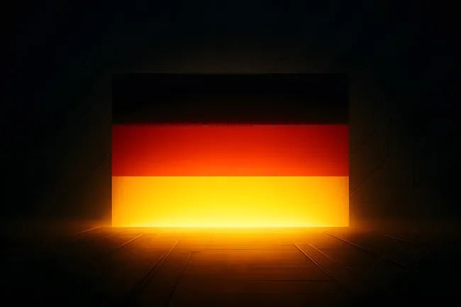 Leuchtende deutsche Flagge in moderner Umgebung