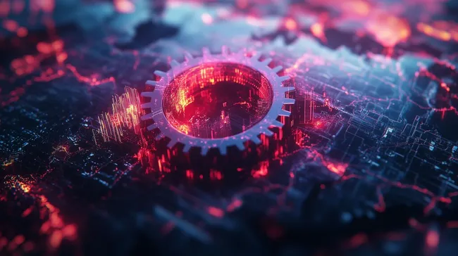 Leuchtende digitale Finanzwelt mit Zahnrad