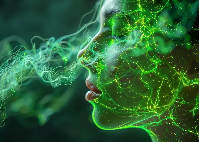 Leuchtende Digitalvisage mit Neuronenverbindungen