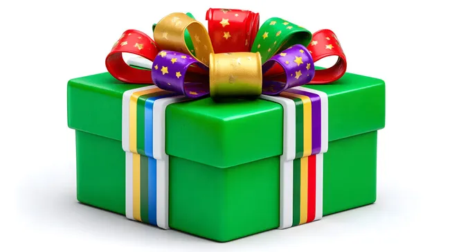 Leuchtende Geschenkbox mit bunter Schleife