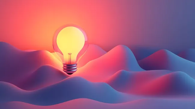 Leuchtende Glühbirne in surrealer Landschaft