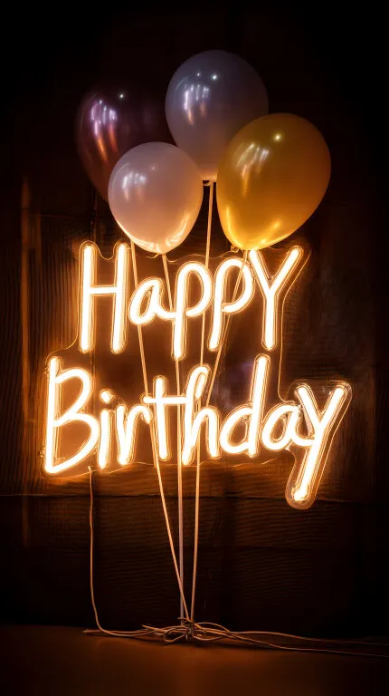 Leuchtende 'Happy Birthday'-Dekoration mit Ballons