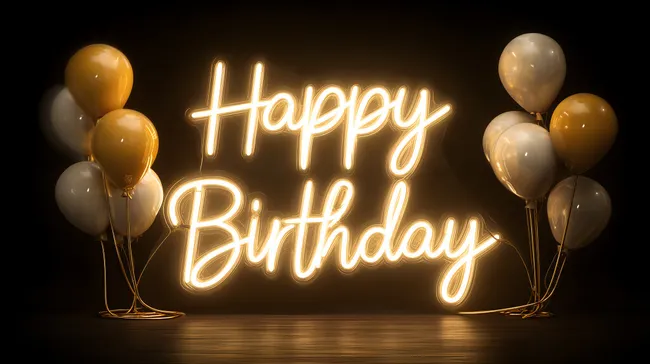 Leuchtende Happy Birthday Grüße mit Luftballondekor