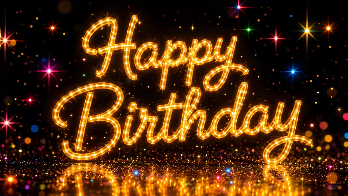 Leuchtende Happy Birthday Schrift mit Goldglitzer