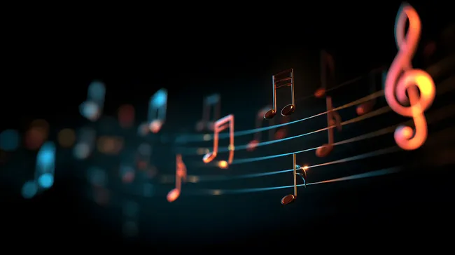 Leuchtende Musiknoten auf dunklem Hintergrund