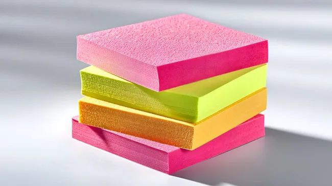 Leuchtende Neon-Notizzettel im Stapel