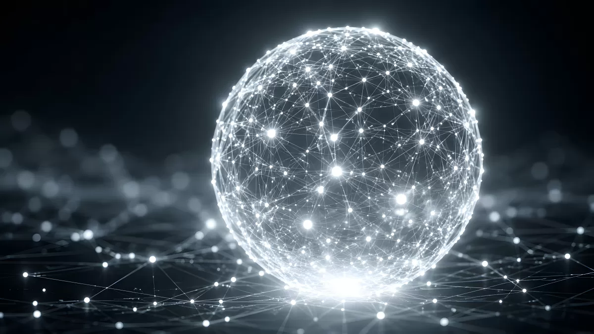 Leuchtende Netzwerkkugel aus digitalen Verbindungen