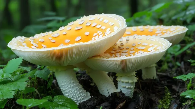 Leuchtende Pilze in waldiger Umgebung