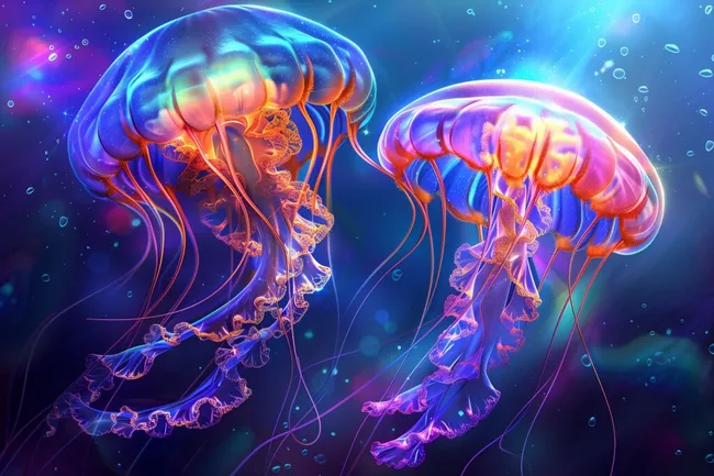 Leuchtende Quallen in der Tiefsee - fantastische Unterwasserwelt