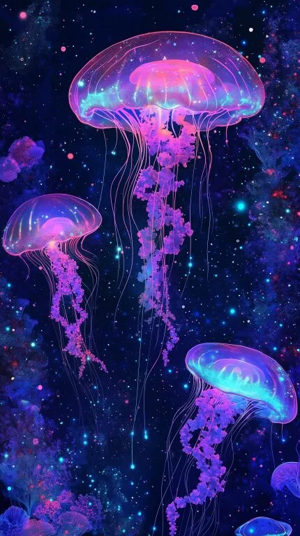 Leuchtende Quallen in glühender Unterwasserwelt