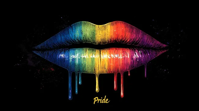 Leuchtende, regenbogenfarbene Lippen mit 'Pride'-Schriftzug